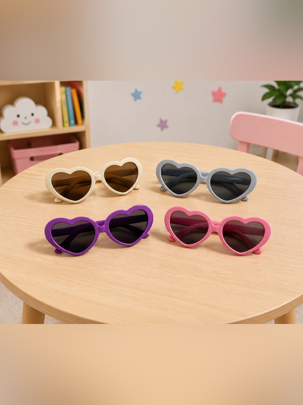 Variety/Multi Pack (4) Kids Heart Shaped Sunglasses Pink Purple Beige Gray‎